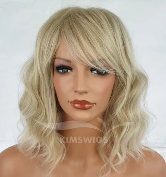 LIGHT BLONDE MIX WIG LADIES WOMENS WAVY SHOULDER LENGTH BOB STYLE UK SELLER in GB