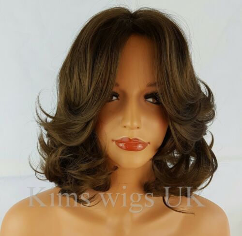 MEDIUM BROWN LADIES WIG WOMENS SHORT CURLY SHOULDER LENGTH FASHION