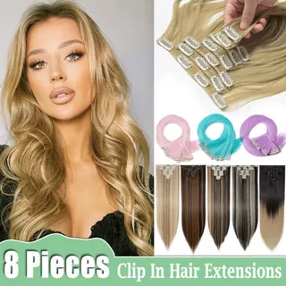 Full Head Real Natural Human Thick Double Weft Clip Hair Extensions - Afro Hair, Wigs & Extensions - main product image