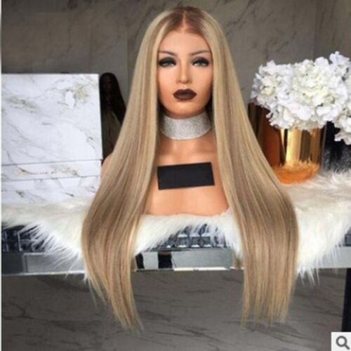 Womens Real Long Straight Hair Wigs Ladies Natural Ombre Blonde Cosplay Full Wig