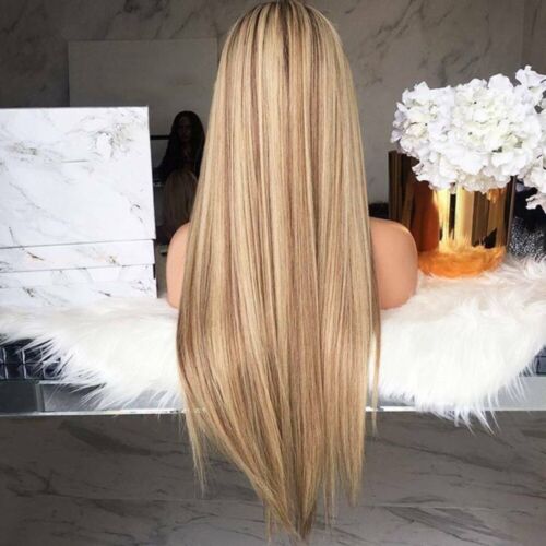 Womens Real Long Straight Hair Wigs Ladies Natural Ombre Blonde Cosplay Full Wig