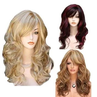 Blonde Long Curly Wigs Natural Wavy Synthetic Hair Cosplay Full Wig - Groceries & Household - main product image