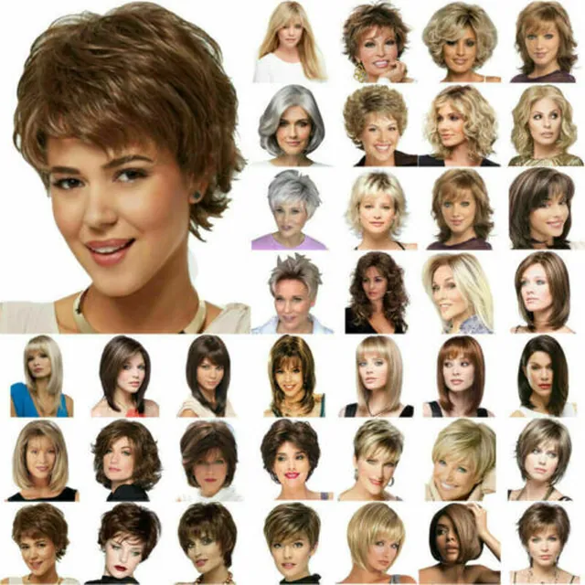 Women' Ladies Natural Short Straight Curly Wavy Pixie Cut BOB Wigs Hair Full Wig in GB