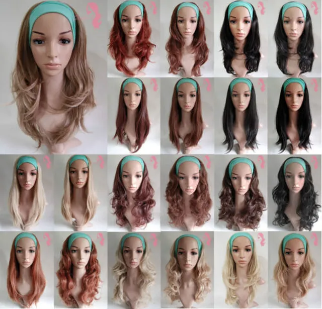 (D)studio7-uk Brown Blonde Straight Curly Wavy 3/4 Wig Clip In Hair Fall Piece in GB