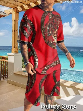Summer Luxury Tracksuit Men Short Sleeve Shirt Shorts Piece Set - Groceries & Household - main product image