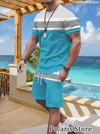 Summer Men's Striped Tracksuit Male Clothing Piece Outfit Sportswear - Groceries & Household - main product image