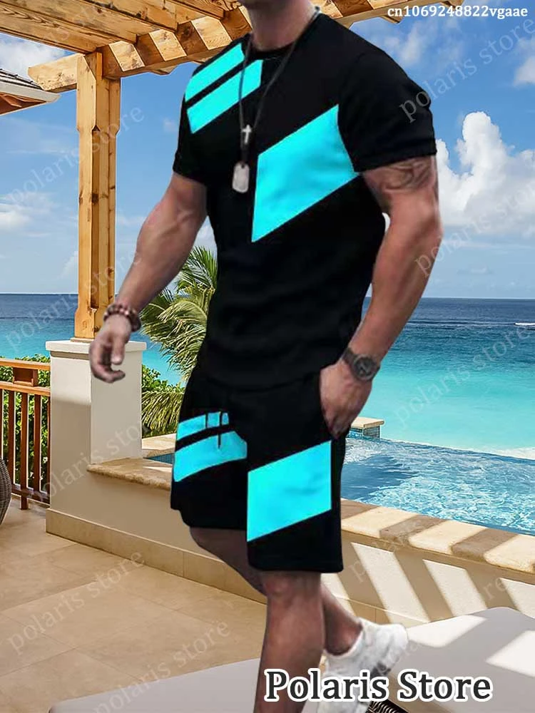 Summer Men Solid Color Tracksuit Short Sleeve T Shirt Set 2 Piece Outfit Clothes Sportswear Oversized Beach Shorts in GB