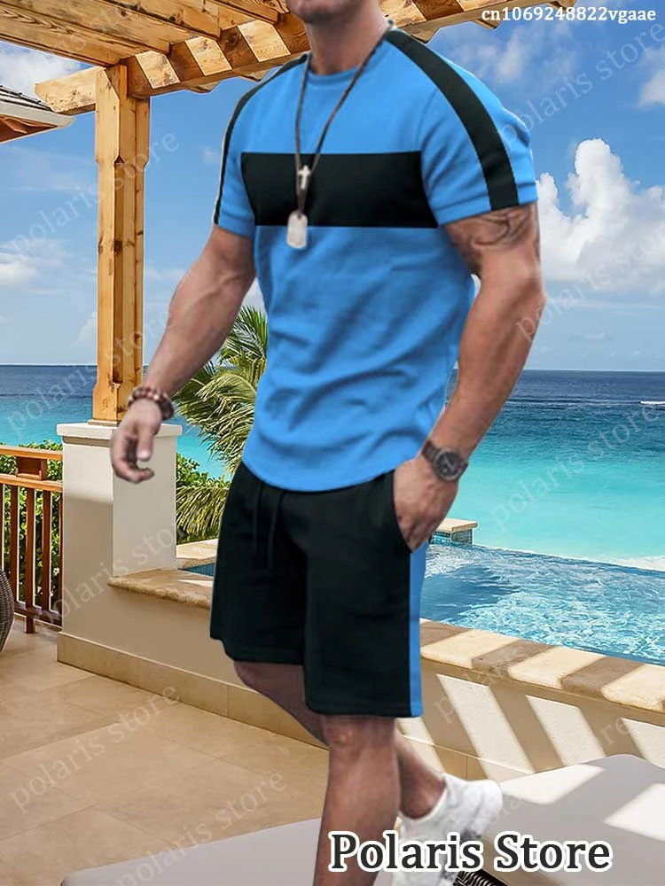 Summer Men Sets Tracksuit T Shirt Men Clothing Fashion Streetwear Solid Color Suit Male Vintage Sportswear 2 Piece Short Outfits