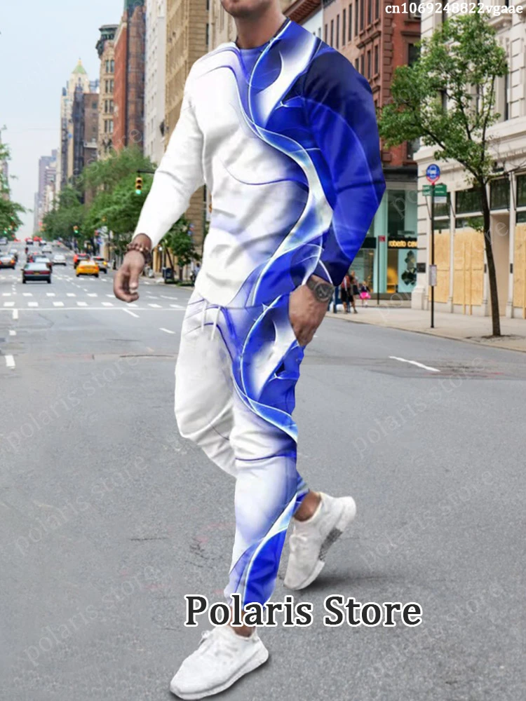 Summer Tracksuit For Men 2 Piece Outfit Long Sleeve T Shirt Set Trousers Clothing Jogger Suit Pant Streetwear Oversized Clothes
