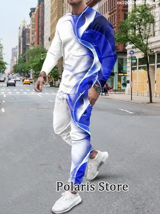 Summer Tracksuit Men Piece Outfit Long Sleeve Shirt Set Trousers - Groceries & Household - main product image