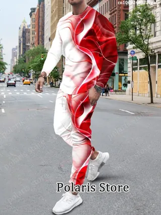 Summer Tracksuit Men Piece Outfit Long Sleeve Shirt Set Trousers - Groceries & Household - main product image