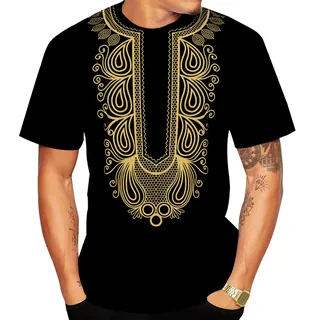 Fashion Men's Shirt African Style Gold Stamping Print Short Sleeve - Groceries & Household - main product image