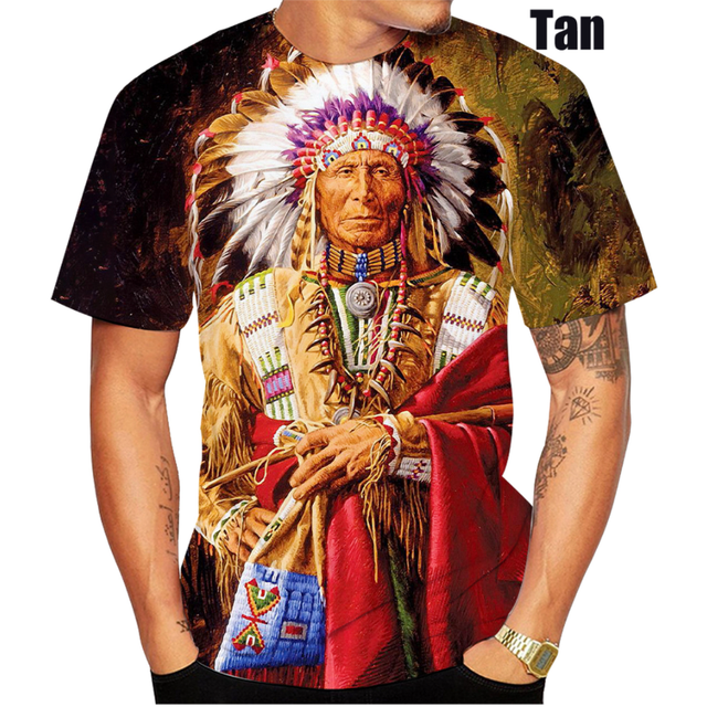 Vintage Men's T-shirt Oversize Short Sleeve Summer Fashion Harajuku Tees Indian Chief American Native 3d Print Men Clothes
