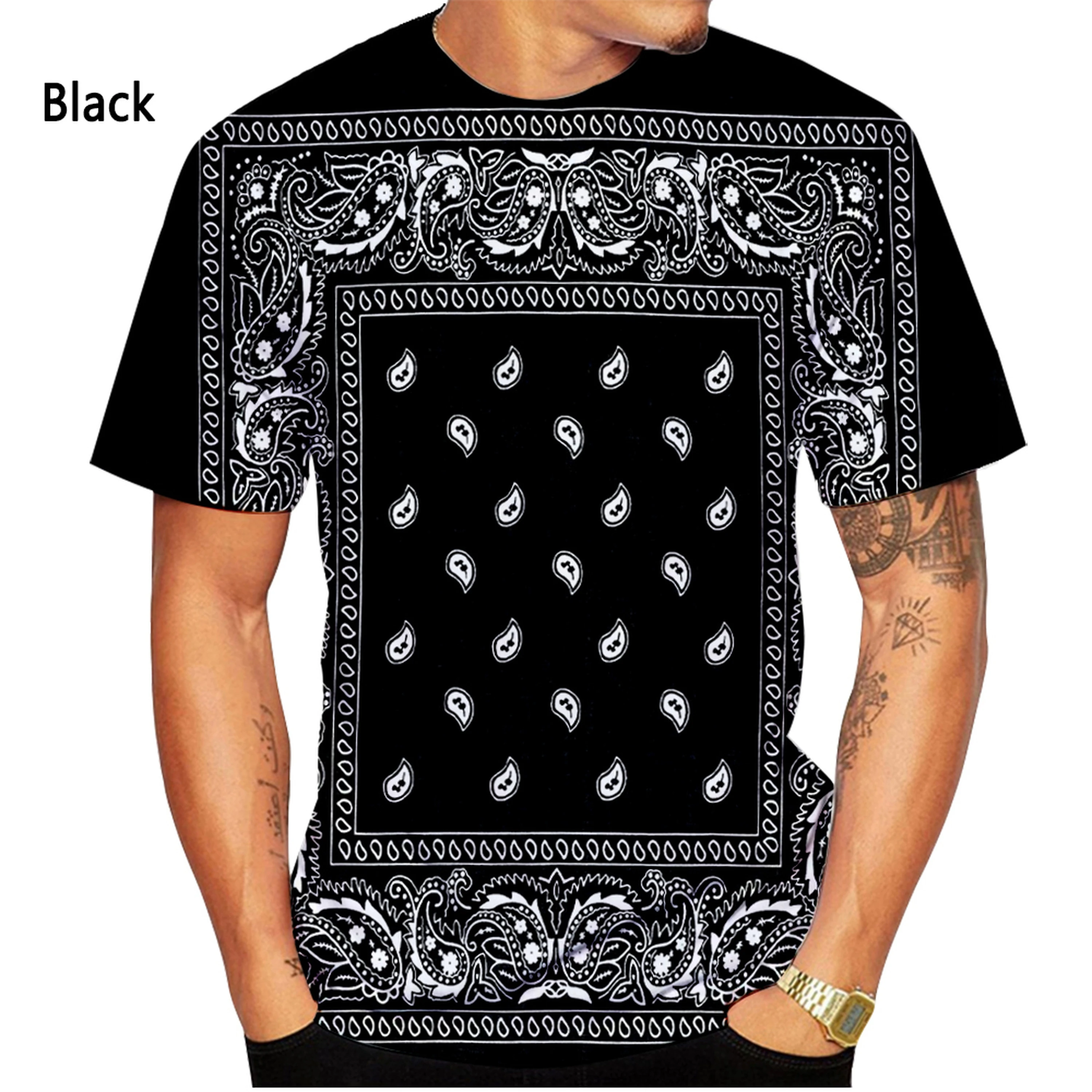 Summer New Bandana pattern 3d Men's Women's T-Shirt Fashion Casual Round Neck Short-Sleeved Harajuku Hip-Hop Trend Oversized Top