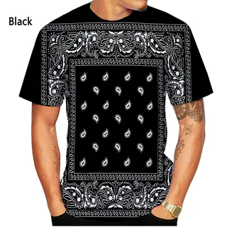 Summer Bandana Pattern Men's Women's Shirt Fashion Round Neck Short - Groceries & Household - main product image