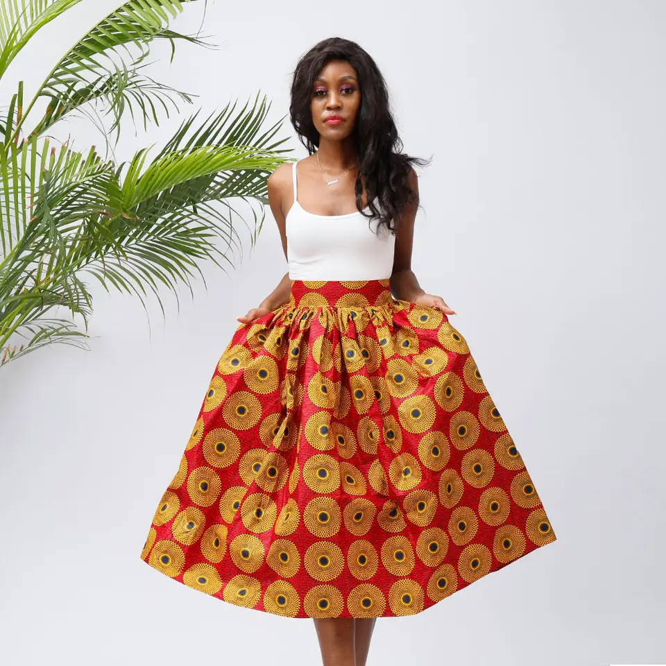 Ankara Print Midi Skirt Wax Plus Size African Clothing Skirts For Woman