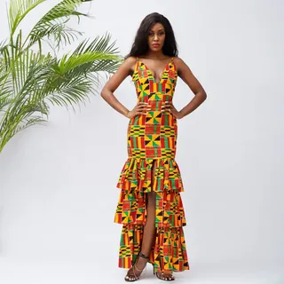 Sleeveless Kente Design Ladies Party Evening Dress Africa Wax Print - Women's Fashion - main product image