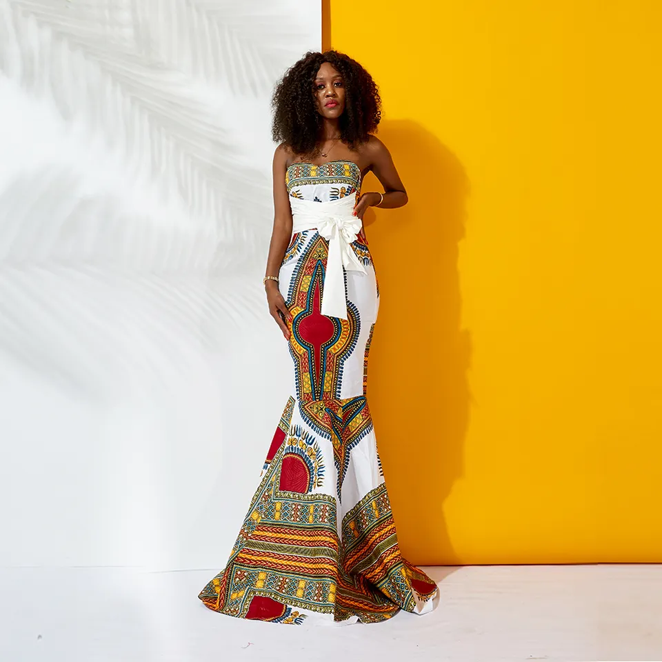 Fashion Brand Design New Style Dress Design for African Woman Dashiki Print Wedding Gown