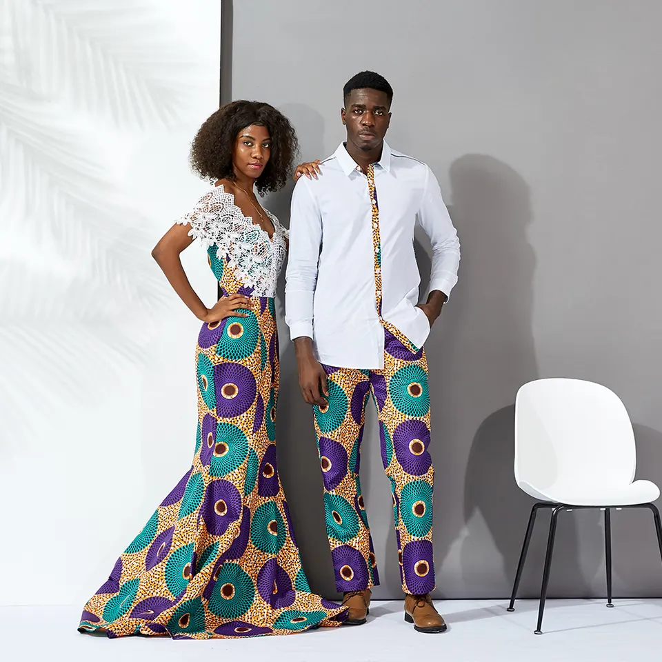 Custom African Wax Print Two Pieces Set For Men 100% Cotton Fashionable Men Shirts Casual Men Couple Party Clothes