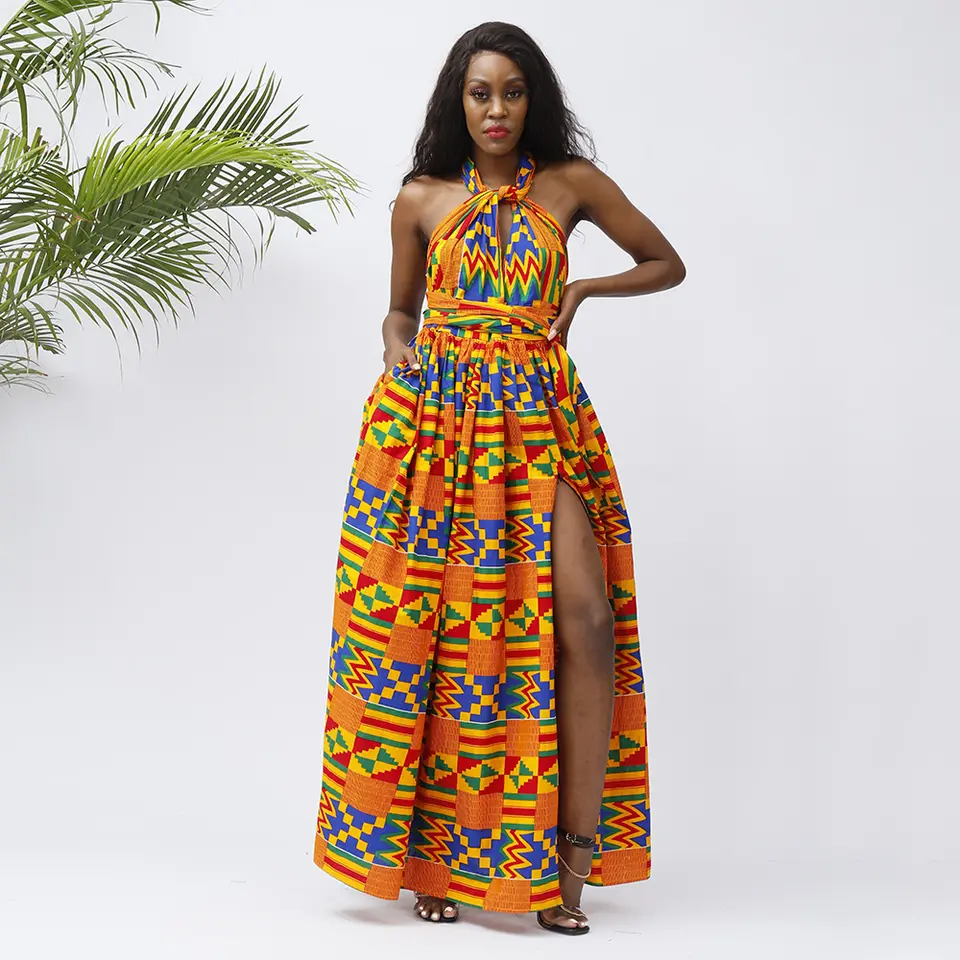 2023 Fashion African Kitenge Lady Casual Dress Designs Plus Size Woman'S African Kente Print Infinity Dresses