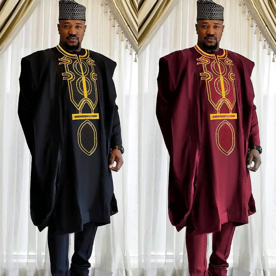 Agbada Men's Dashiki Fashion Man Style Blue High Quality for Wedding African Men and Women in White Clothing Senator Suits
