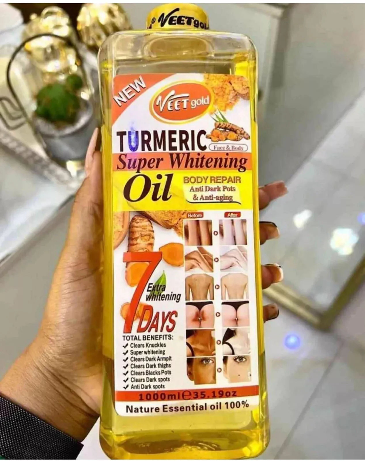 Veetgold Turmeric Oil Face & Body Corrector, WHITENING & GLOWING OIL & Repair Oil Veet Gold 1000ml in GB