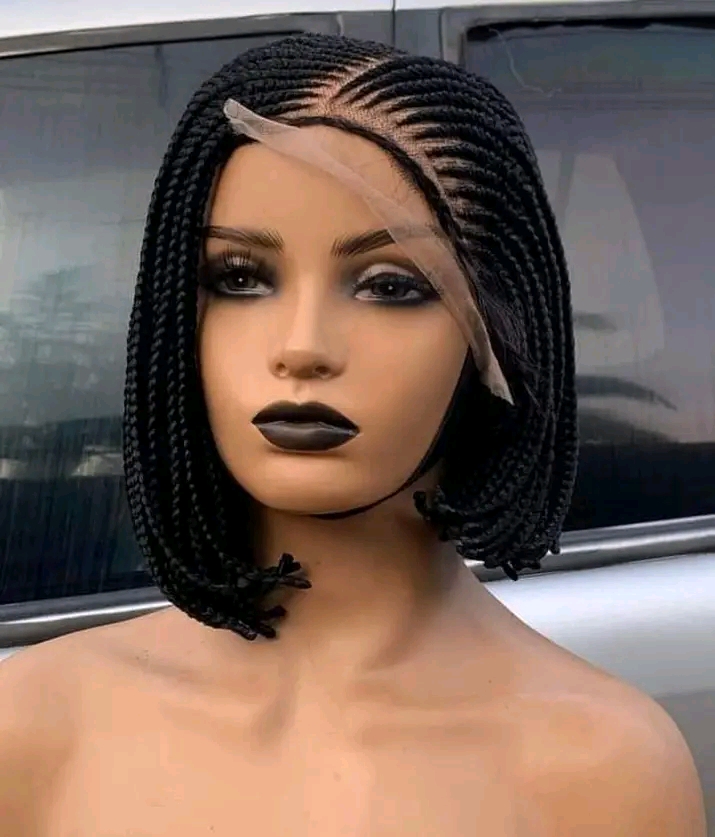 SHORT ALL BACK PARTING BRAIDED WIG FOR LADIES