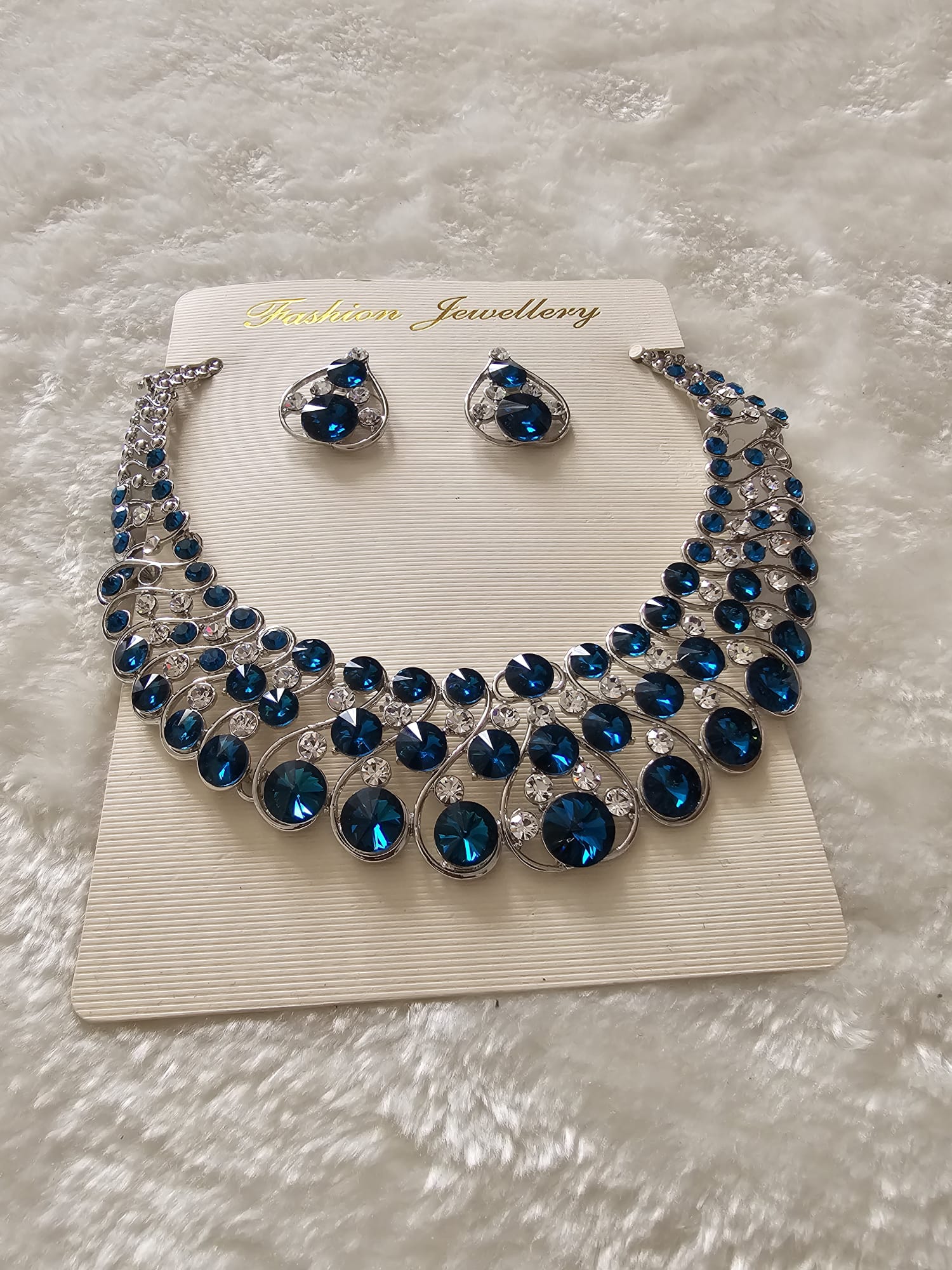 Fashion Jewellery Silver and Turquoise Diamante Set
