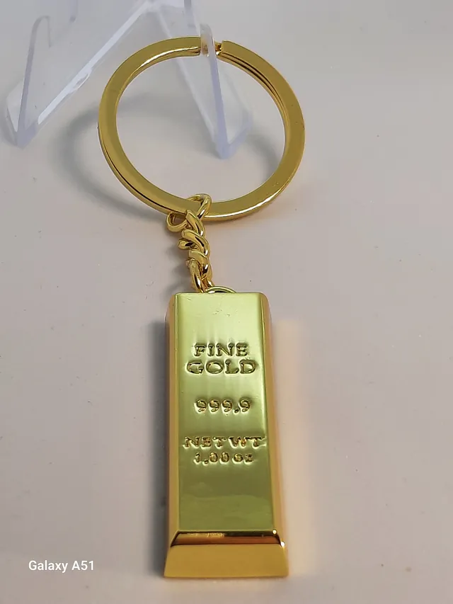 1 Ounce 999.9 Gold Plated Bullion Bar Shape with Clip Pendant "Keychain" in GB