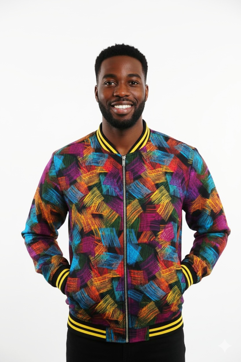 Bomber Jacket - Unisex Print Bomber Jacket – Multicolour Zip-Up & Well-Lined