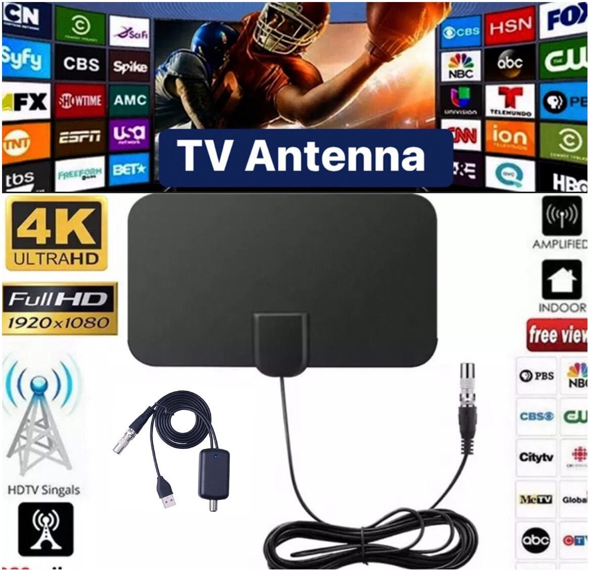 Digital Indoor Antenna Amplified HD Digital TV Antenna with Signal Booster in GH