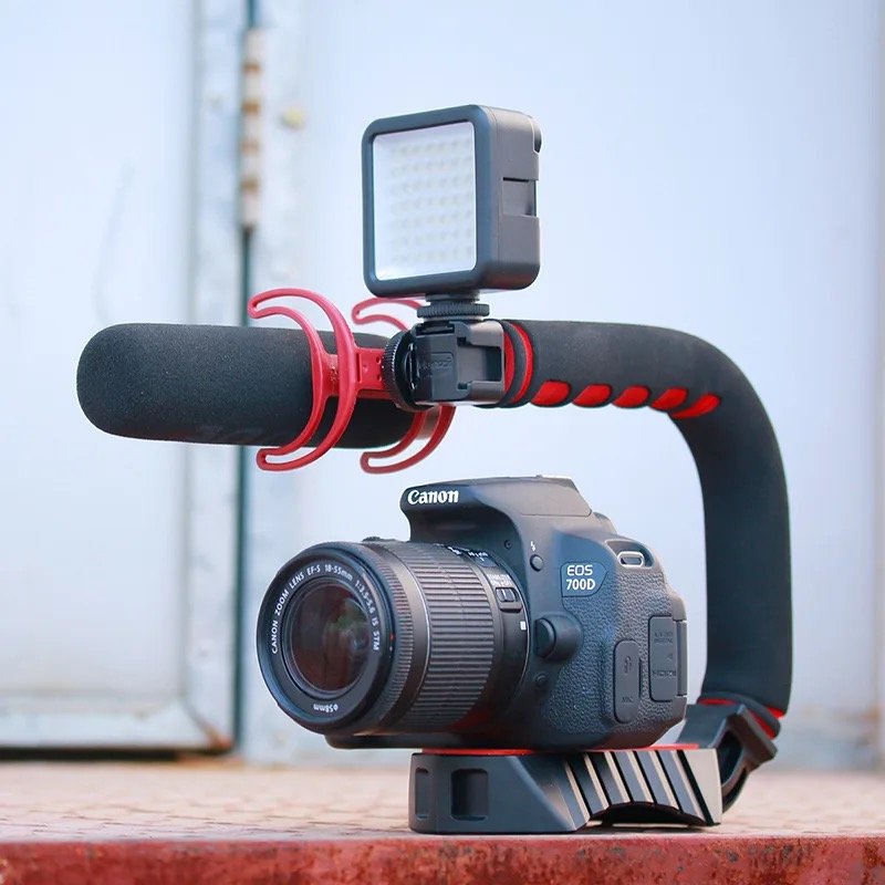 U-Grip Pro Handle Video Grip, Triple Shoe Mount Video Stabilizer Handle Video Grip 1/4"-20 for Smartphone Camera in GH