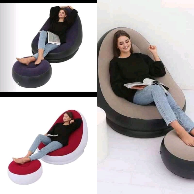 Inflatable Chair 100KG Max Load Deluxe Lounge Single Air Bean Sofa Bed Movie Chair Relax Inflatable Seat Sofa in GH