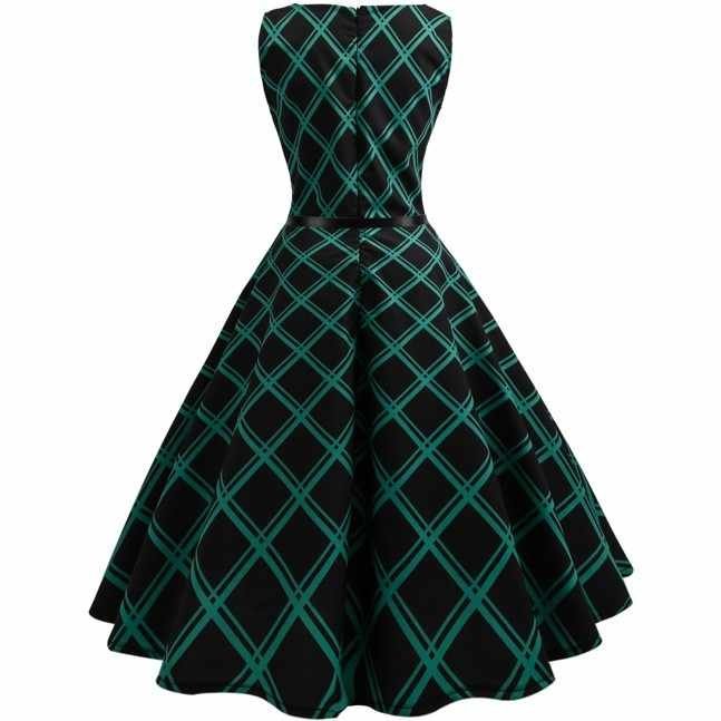 Women Hepburn Retro Wind Printed Plaid Waist Dress,Vintage Floral Plaid in GH