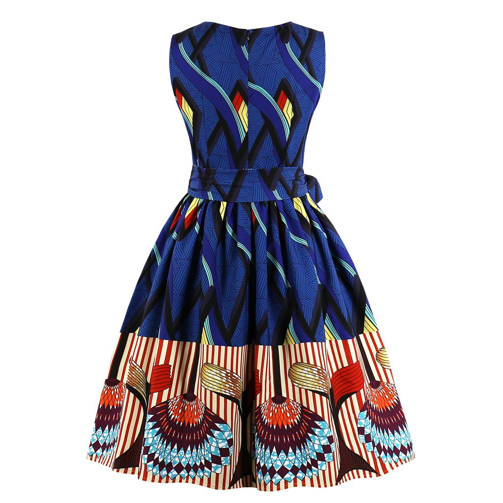 Hot Selling African Wear Print Dress Waist Tie Sleeveless Traditional