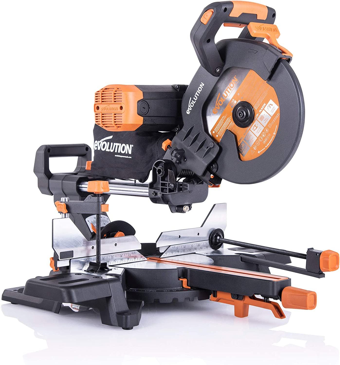 Evolution Power Tools 053-0001B R255SMS-DB+ Double Bevel Multi-Material Sliding Mitre Saw with Plus Pack, 255mm (230V), 230 V