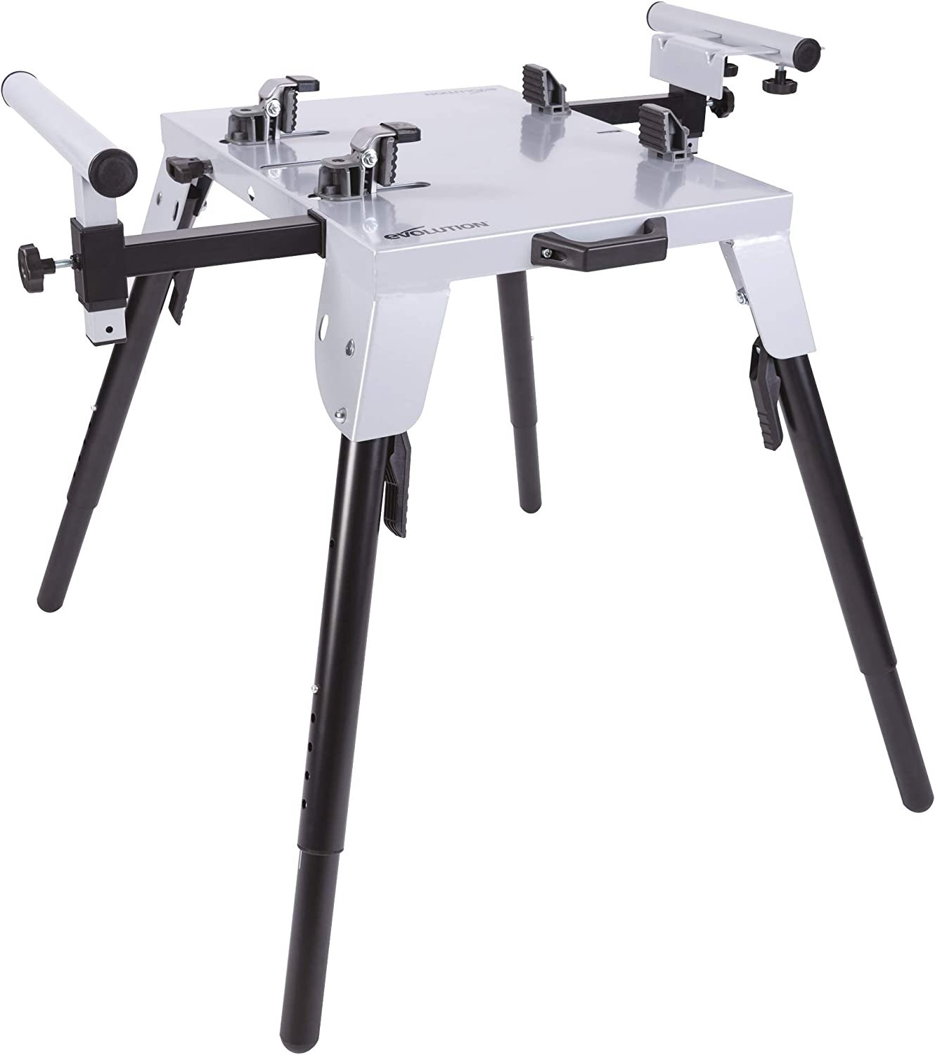 Evolution Chop Saw Stand Universal Fitting (AKA Chop Saw Table, Saw Bench) - Height Adjustable - 3M Extendable Arms & Supports Up To 225 kg - Highly Portable with Telescopic Folding Legs in GH