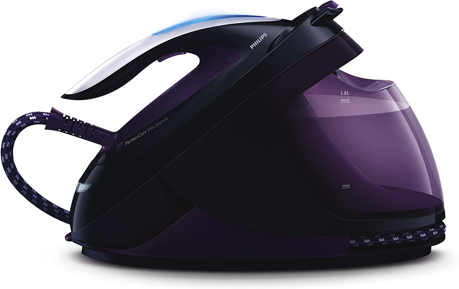 Philips PerfectCare Elite Steam Generator - 2400W, 500g Steam Boost, 7.5 Bar Steam Pressure, OptimalTEMP Technology, 1.8L Tank, Black/Purple (GC9650/80) in GH