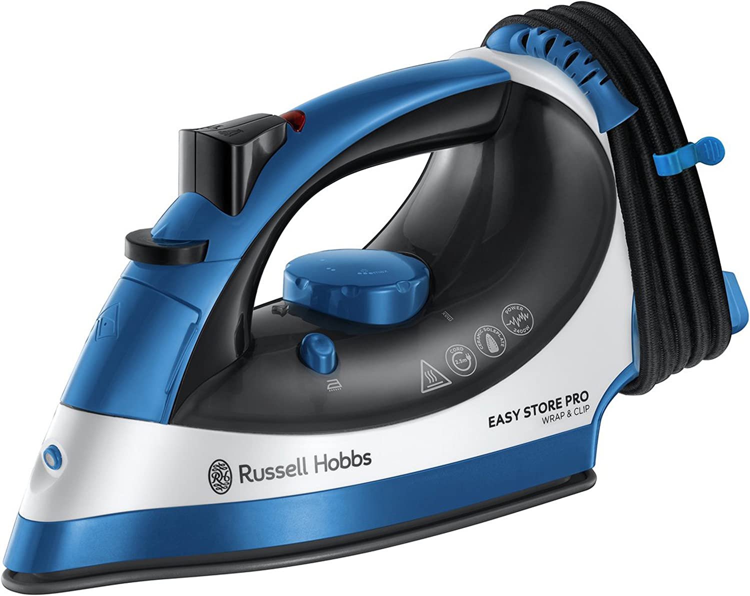 Russell Hobbs 23770 Easy Store Wrap and Clip Handheld Steam Iron with Vertical Garment Steamer Function, Blue and Black in GH