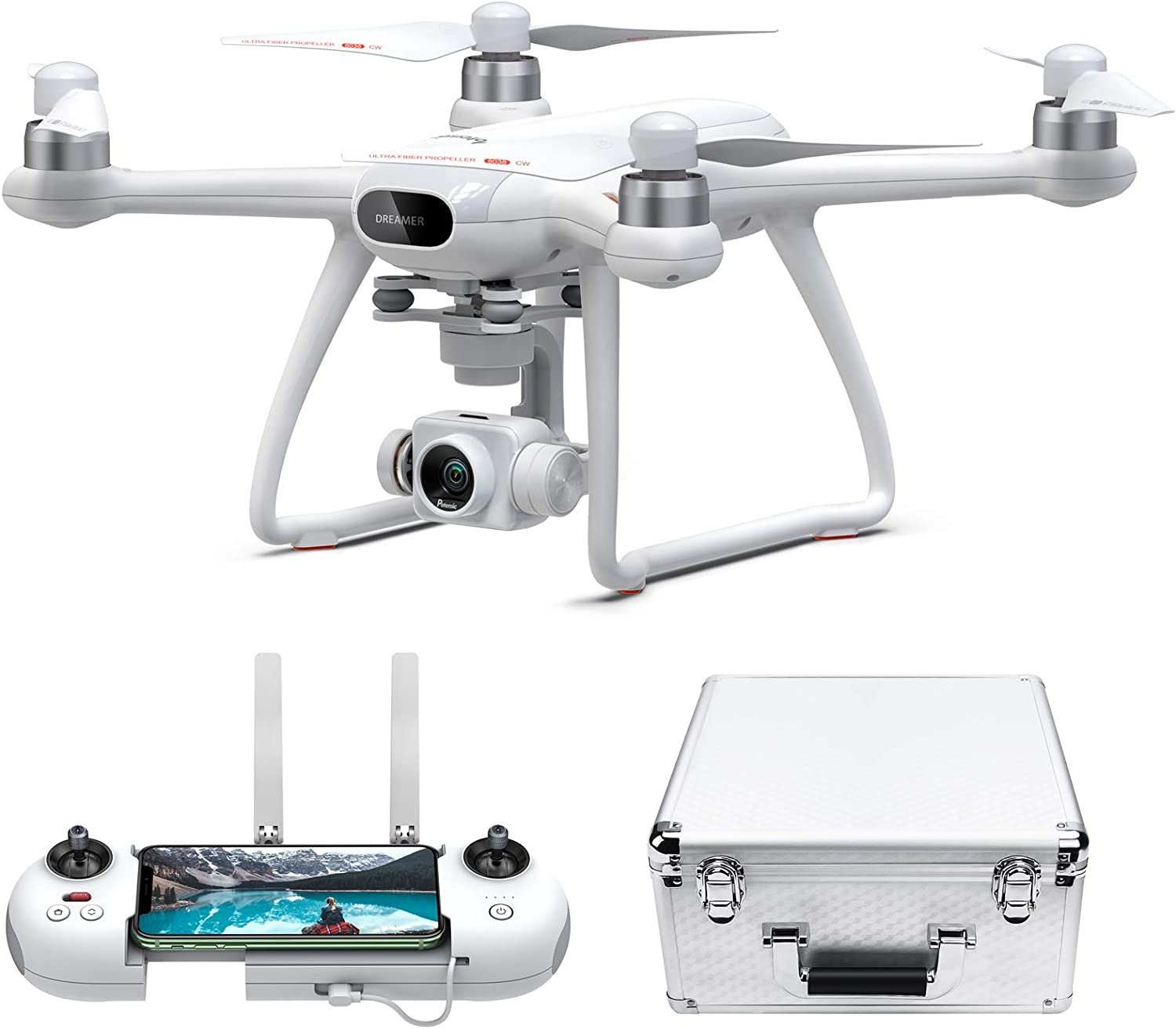 Drone - Potensic Dreamer 4K Pro Drones with 3-Axis Gimbal Camera for Adults, FPV GPS Quadcopter with 2KM Transmission Range, 28mins Flight, Brushless Motor, Auto-Return, with Metal Carry case and 32G SD Card in GH