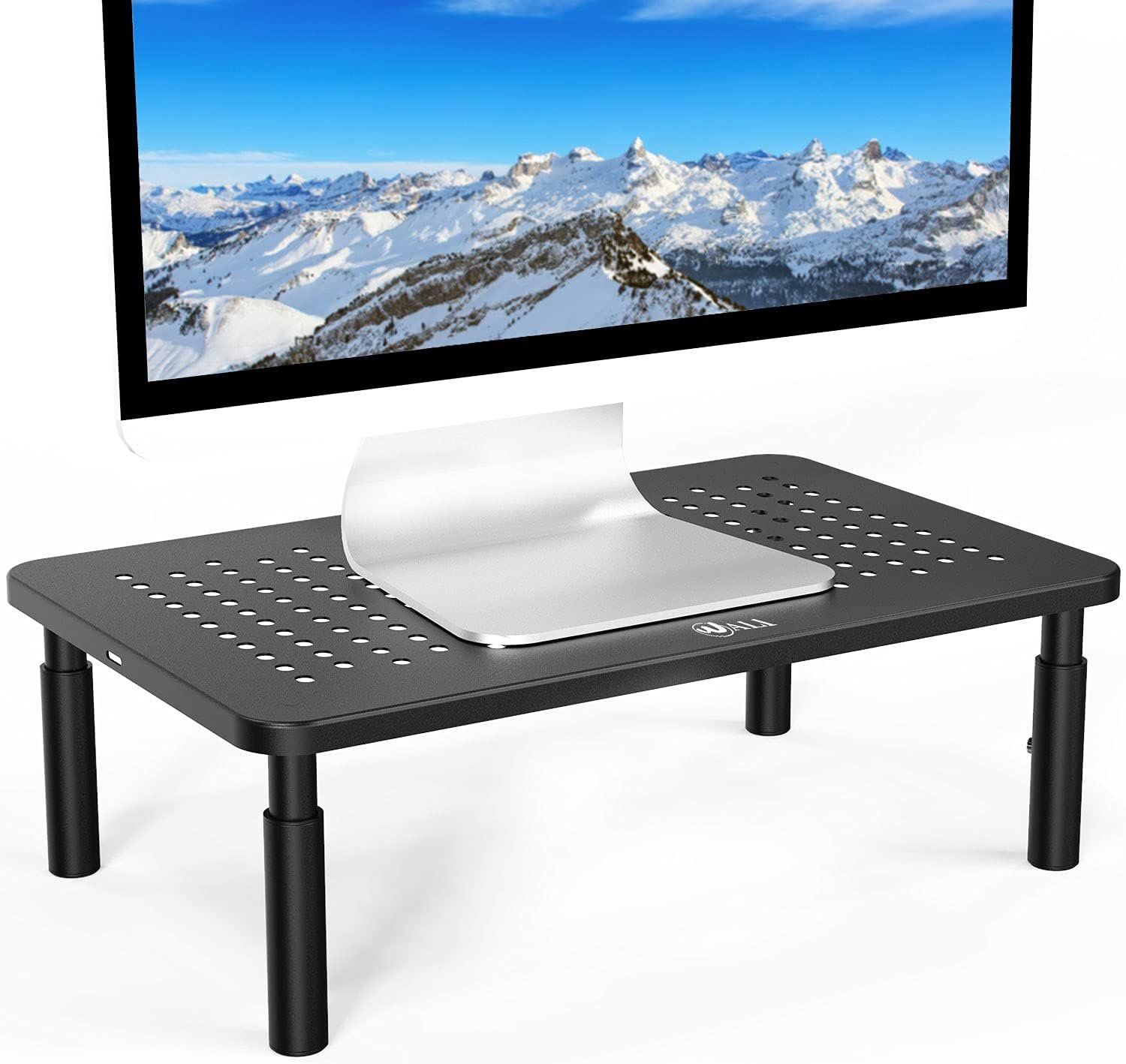 WALI Monitor Stand Riser, Laptop 3 Height Adjustable Underneath Storage for Office Supplies (STT003), 1 Pack, Black in GH