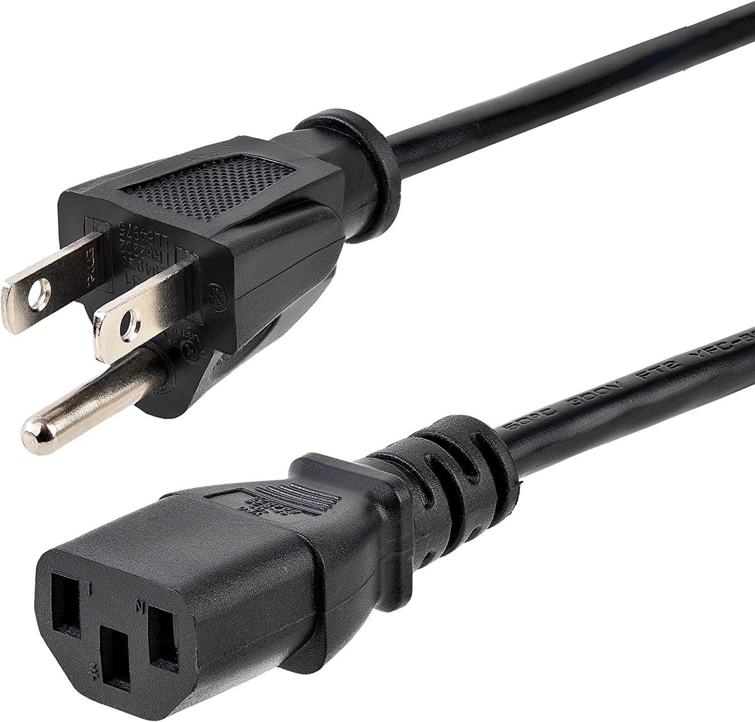 StarTech.com 1ft (30m) Computer Power Cord, NEMA 5-15P to C13, 10A 125V, 18AWG, Black Replacement AC Power Cord, Printer Power Cord, PC Power Supply Cable, Monitor Power Cable - UL Listed (PXT1011) in GH