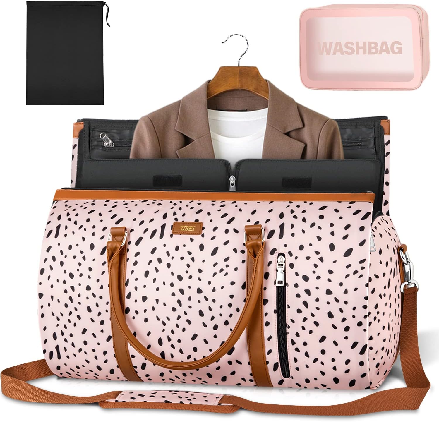 Garment Bag for Travel Convertible Carry On Garment Bag Large Travel Duffel Bags for Women 2 in 1 Hanging Suitcase Suit Travel Bags for Women & Men 3pcs Set, A-Pink Leopard in GH