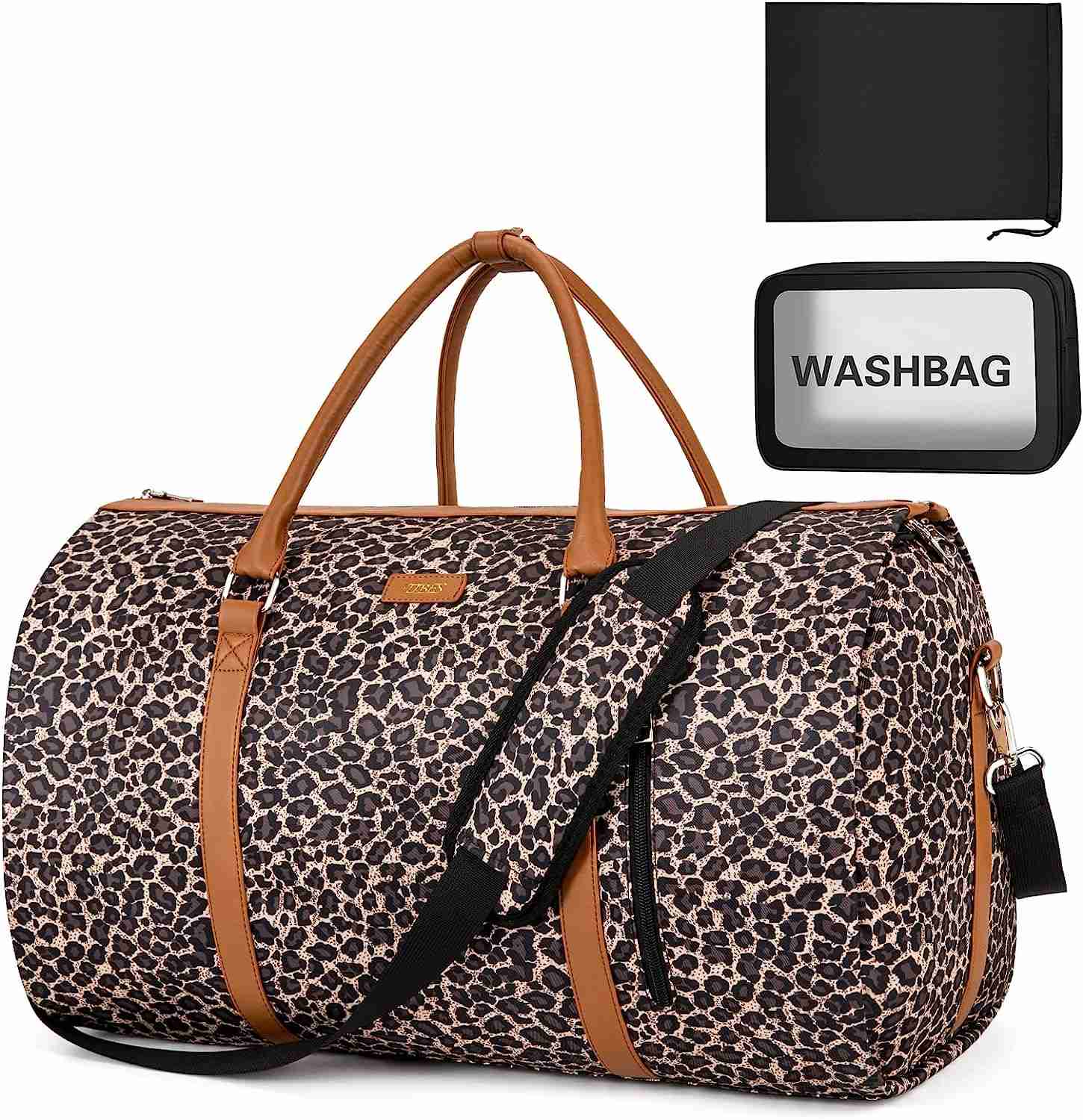 Garment Bag for Travel Convertible Carry On Garment Bag Large Travel Duffel Bags for Women 2 in 1 Hanging Suitcase Suit Travel Bags for Women & Men 3pcs Set, C-Brown Leopard in GH