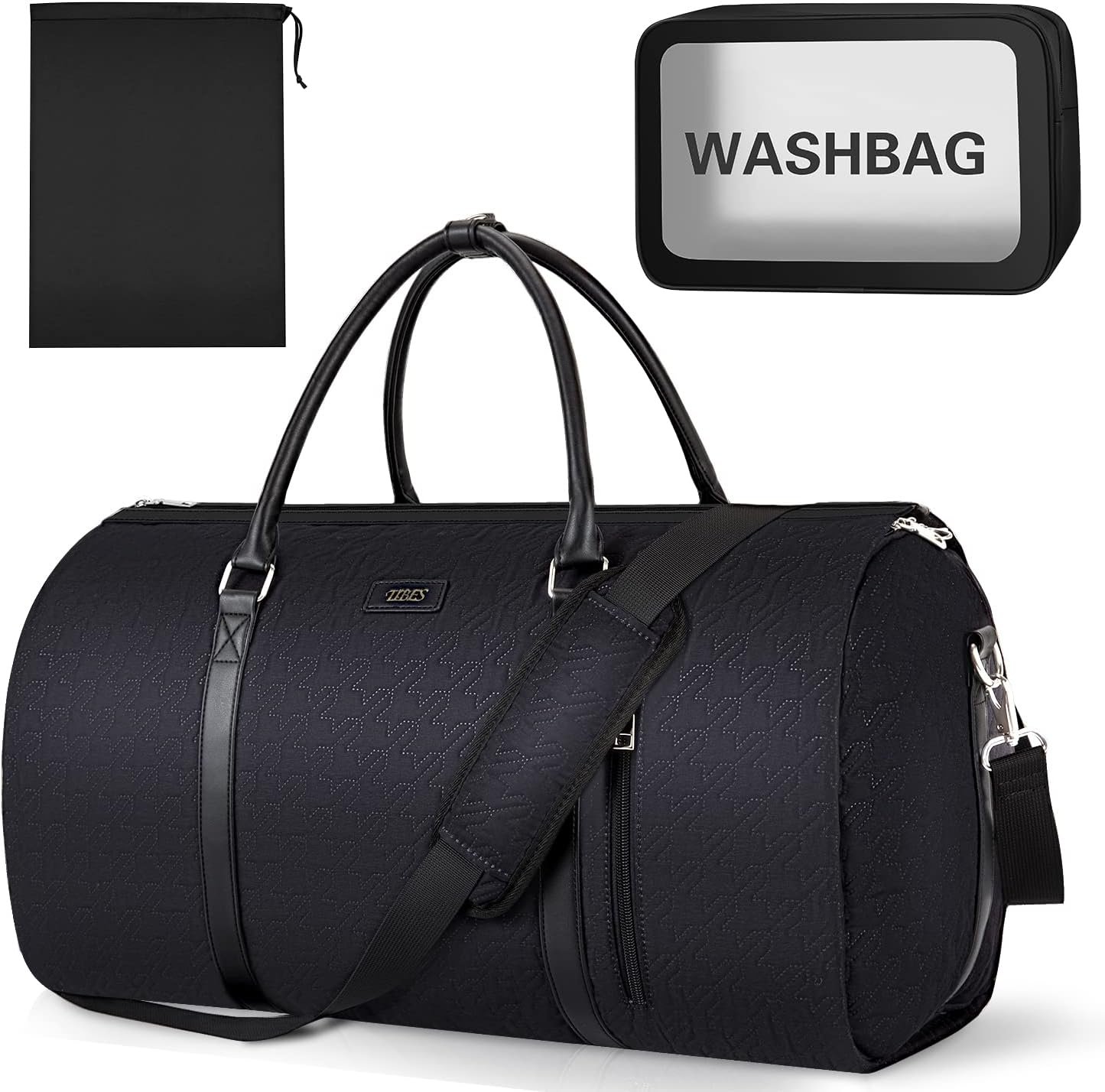 Garment Bag for Travel Convertible Carry On Garment Bag Large Travel Duffel Bags for Women 2 in 1 Hanging Suitcase Suit Travel Bags for Women & Men 3pcs Set, D-Black Houndstooth in GH
