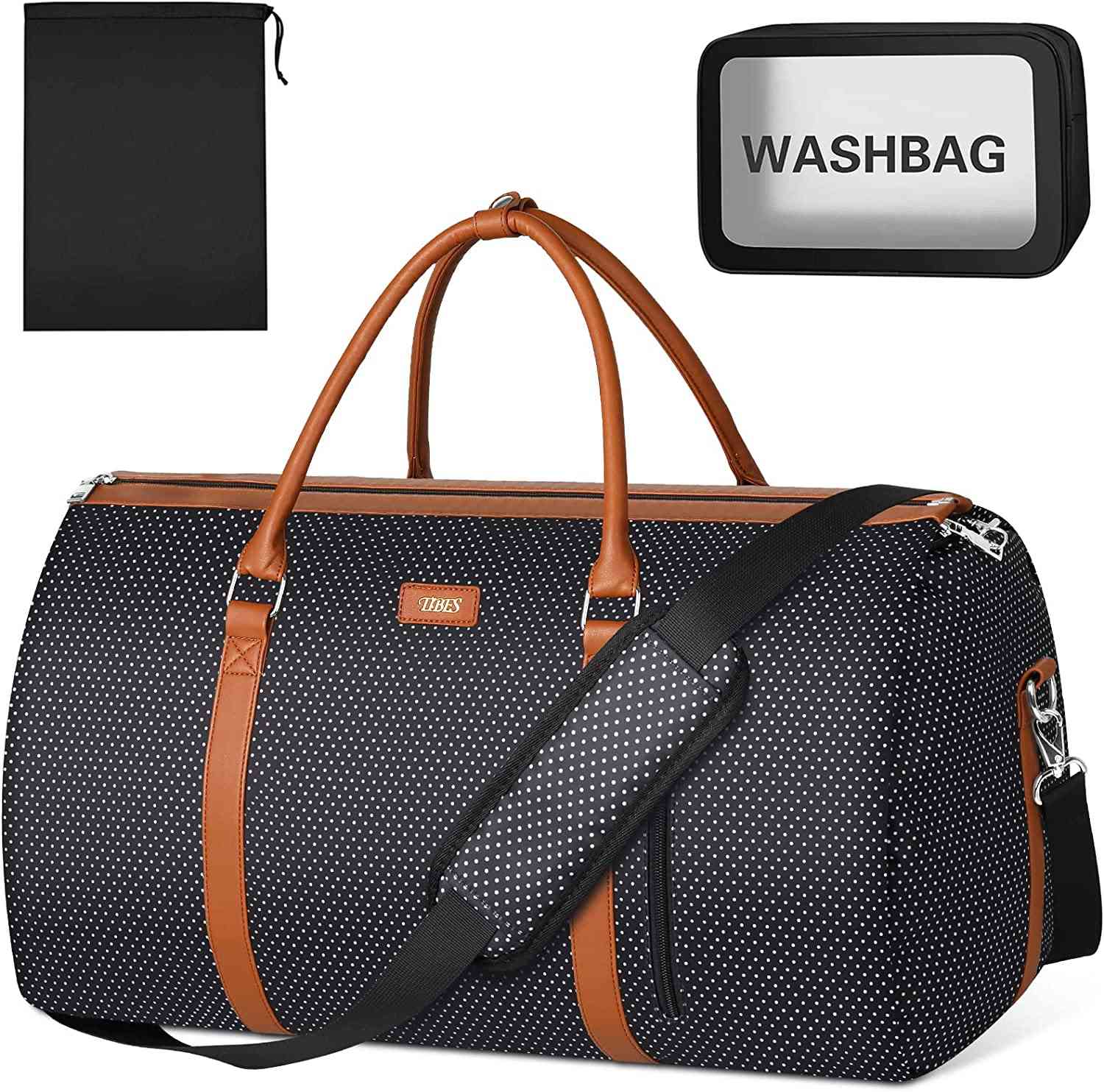 Garment Bag for Travel Convertible Carry On Garment Bag Large Travel Duffel Bags for Women 2 in 1 Hanging Suitcase Suit Travel Bags for Women & Men 3pcs Set, E-Black Dot in GH