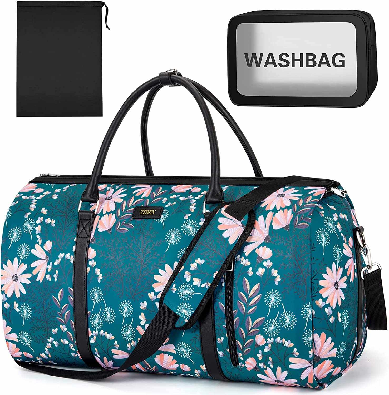 Garment Bag for Travel Convertible Carry On Garment Bag Large Travel Duffel Bags for Women 2 in 1 Hanging Suitcase Suit Travel Bags for Women & Men 3pcs Set, F-Navy Floral in GH