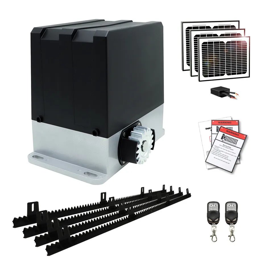 Sliding Gate Motor 1200kg Heavy Duty Security Automatic Sliding Door Build-in 24VDC 7.2Ah Battery and 30W Solar Panel Gate Operator in GH