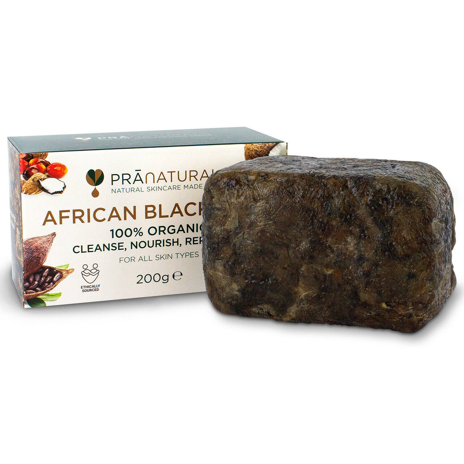 PraNaturals African Organic Black Soap for Face Body Anti-Ageing Shea Butter 200g Bar - Amonkye