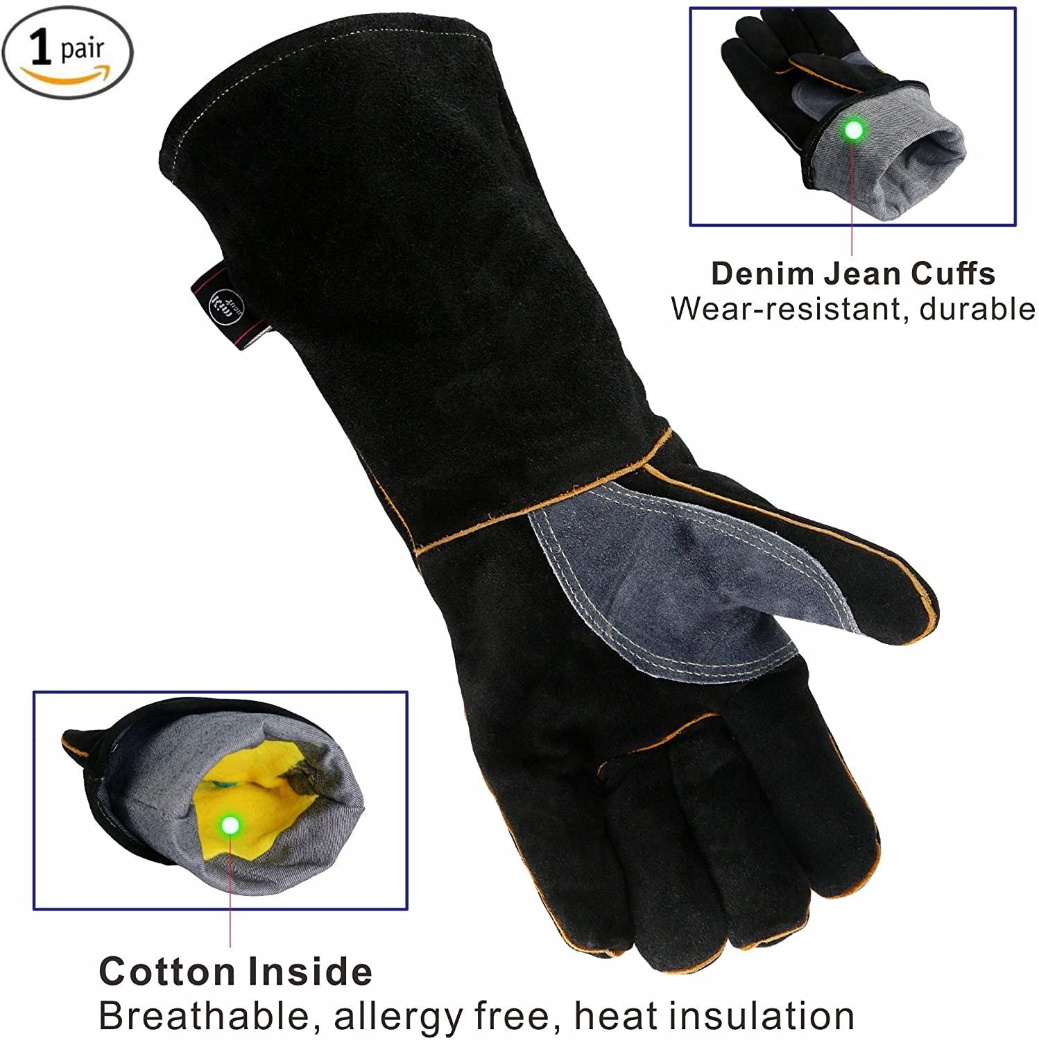 Fire Resistant & Extreme Heat Welding Gloves Leather with Kevlar Stitching,Perfect for Fireplace, Stove, Oven, Grill, Welding